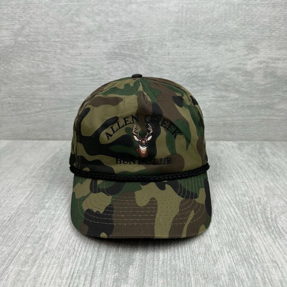 Vintage Allen Creek Hunt‎ Club Camo Hat Cap Snap Back Woodland Camouflage Adult